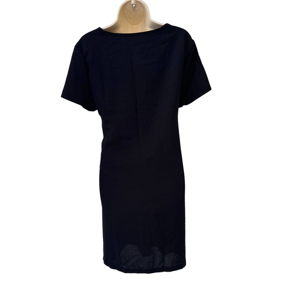 PrettyGarden Black Silky‎ Short Sleeve Lined Dress with Middle Tie Medium NWT - Picture 3 of 8